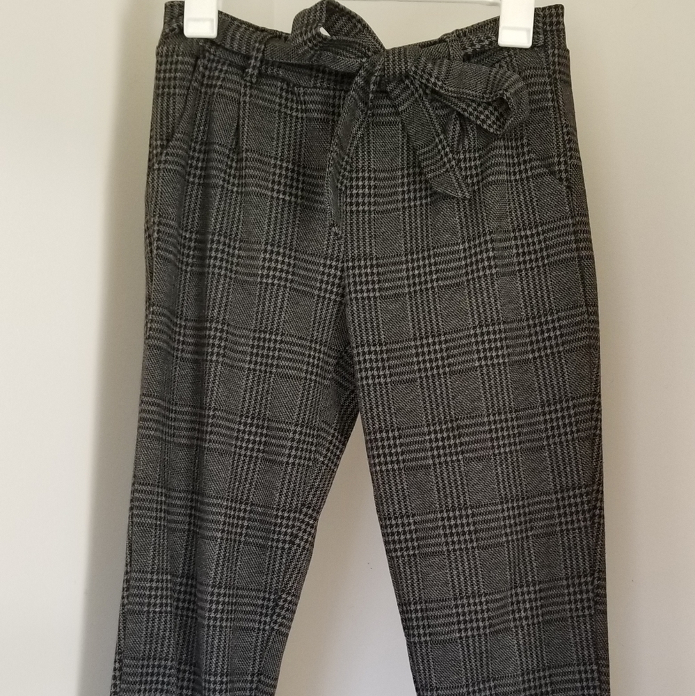 Dark plaid paper bag pants